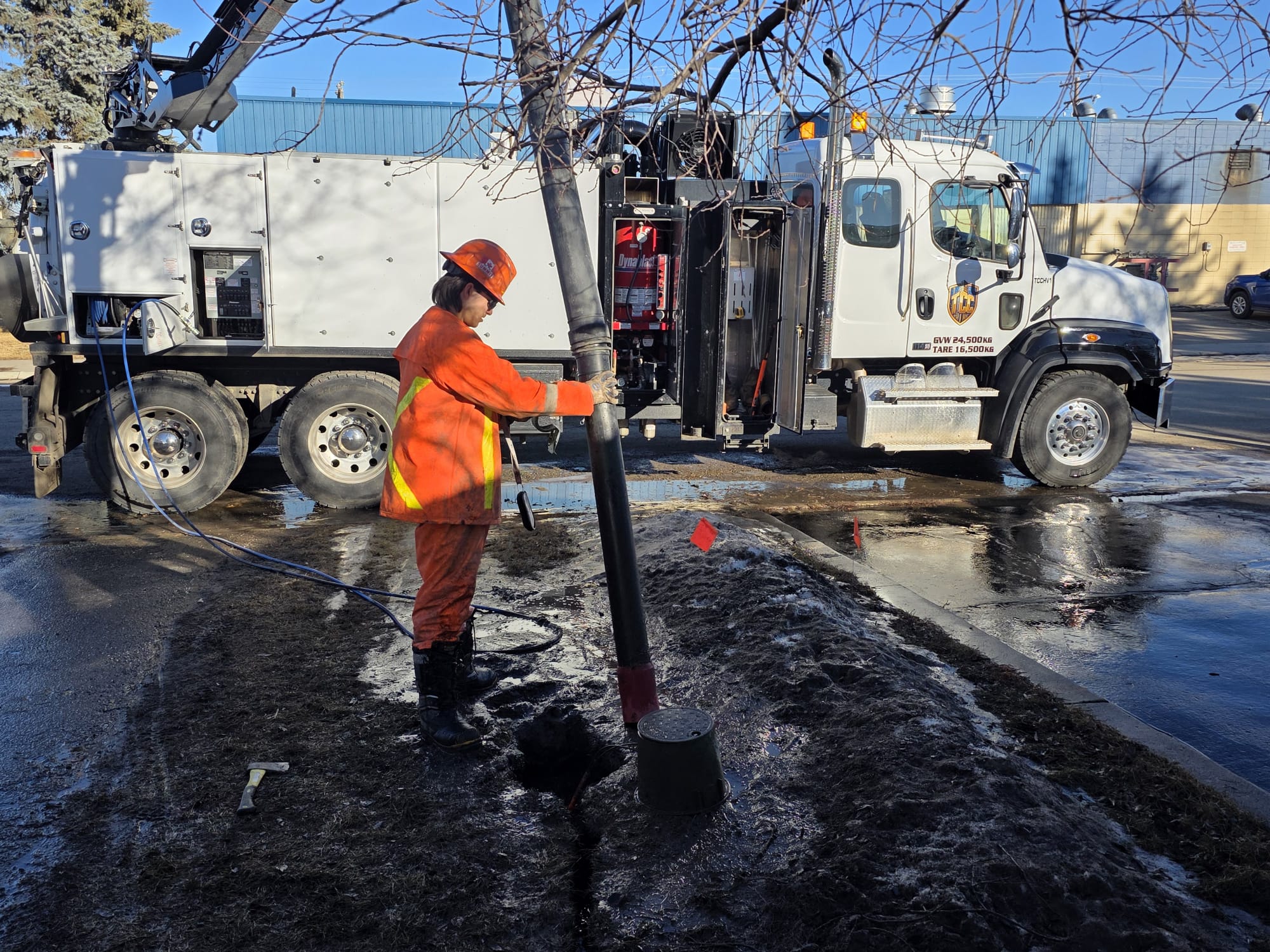Hydrovac truck performing precision excavation