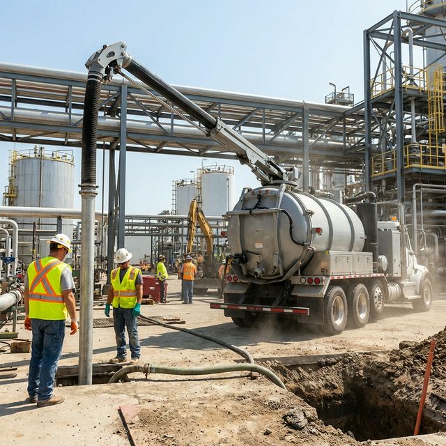 Hydrovac truck performing precision excavation at Calgary industrial site